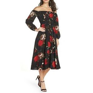 CHELSEA28 OFF SHOULDER FLORAL MIDI DRESS